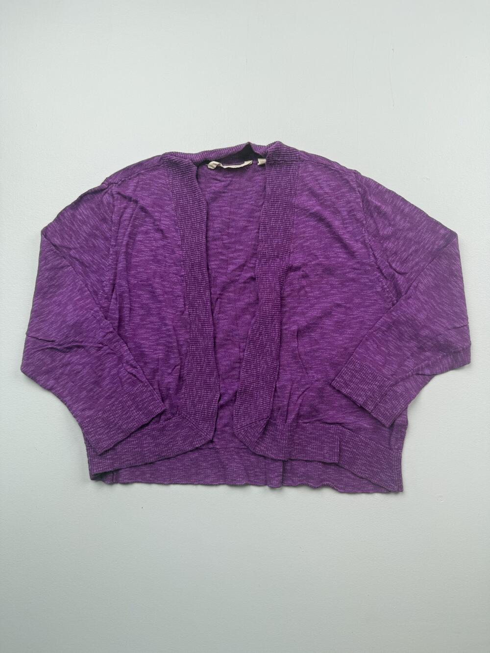 Soft Surroundings Sweater Cardigan Womens L Purple Open Front 3/4 Sleeve Knit